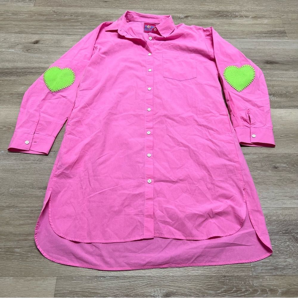 RomiBasha Women Pink Dress Shirt Oversize Blouse With Heart One Size
